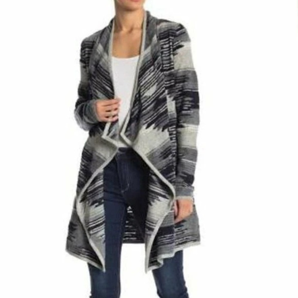 LUCKY BRAND Open Wrap AZTEC SWEATER Grey/Gray COZY CARDIGAN Womens Extra Small